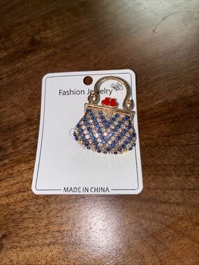 Gold-Tone Mini Purse Charm Pen with Blue Crystals - Fashion Jewelry